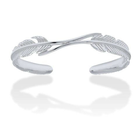 The FIYAH silver plume bangle on a white background
