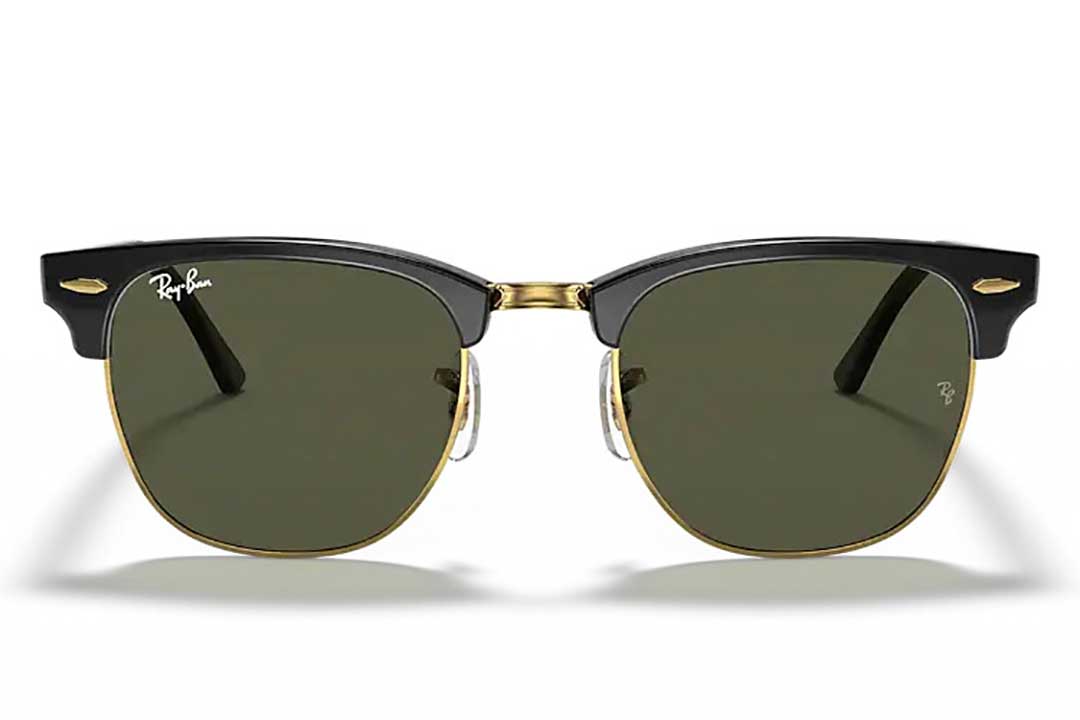 Black and gold rimmed Clubmaster sunglasses frame