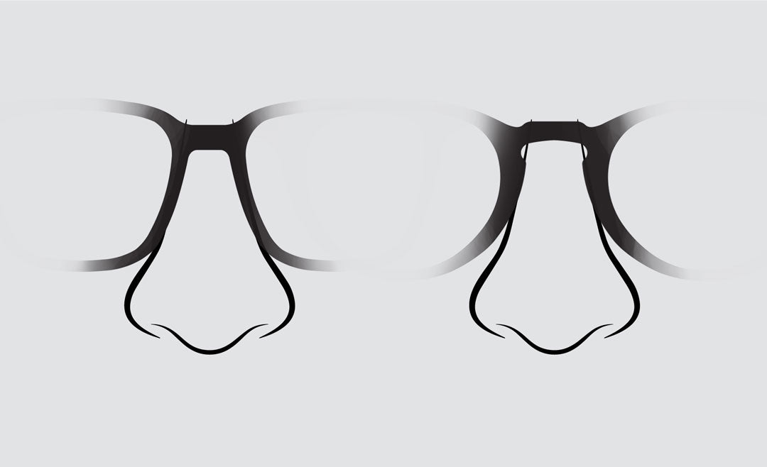 Comparison of glasses bridge shapes on drawing of nose