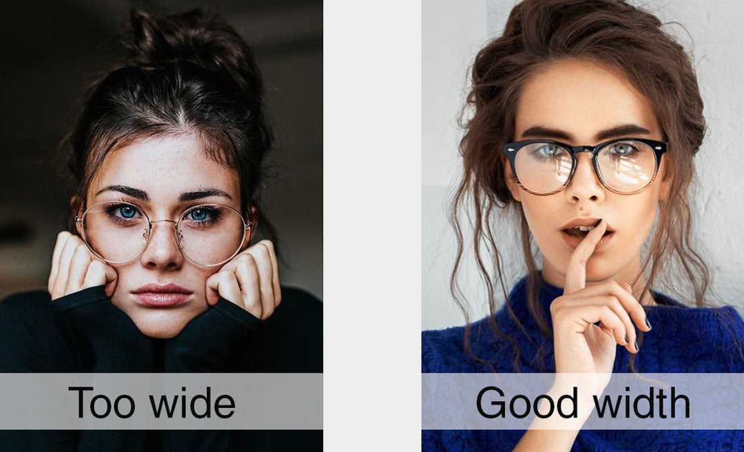 Dual comparison of women wearing glasses with different lens widths