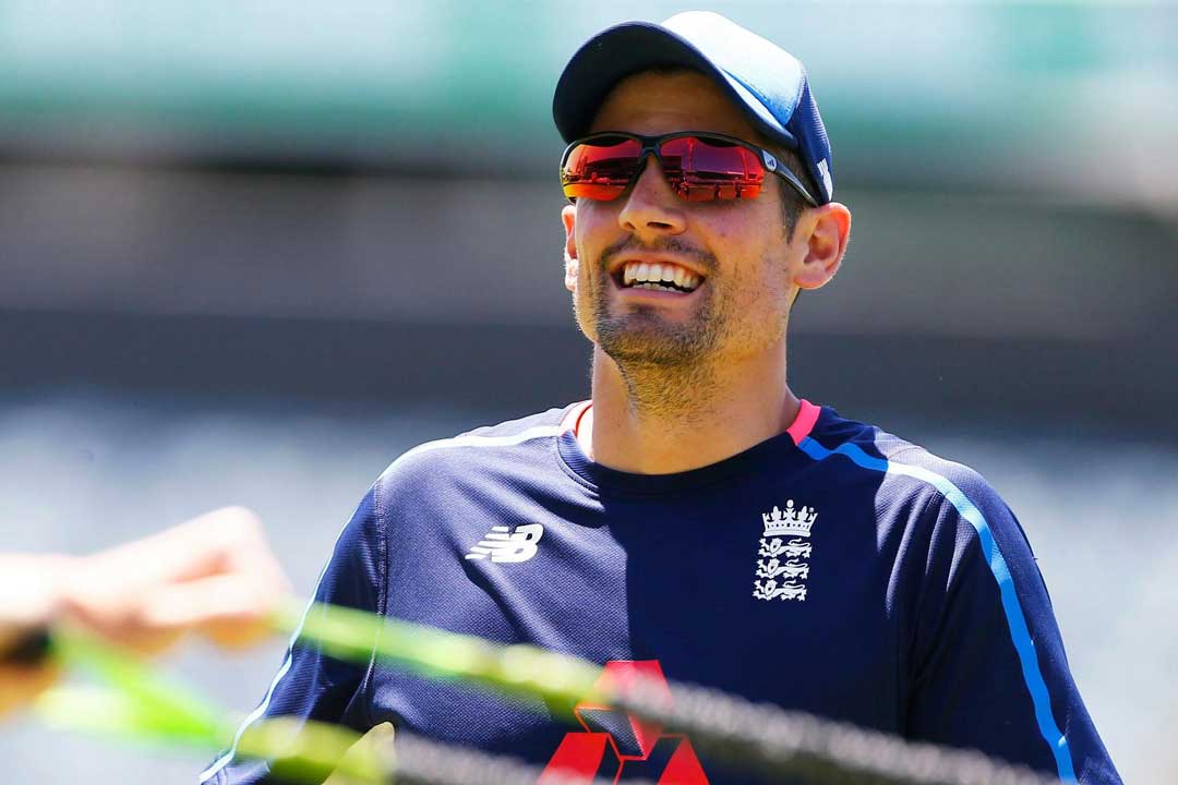 English cricketer Tom Harrison wearing cap and sunglasses during training session on bright sunny day