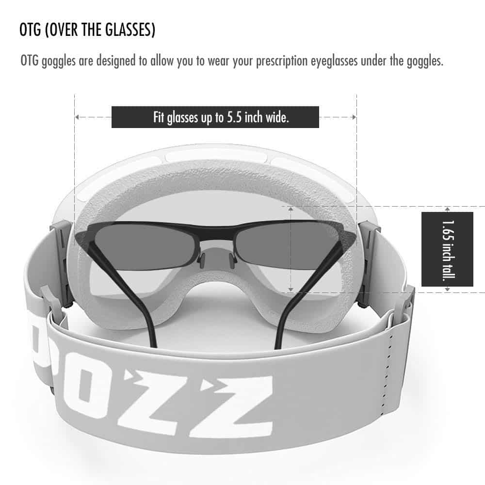 Greyscale illustration of OTG ski goggles