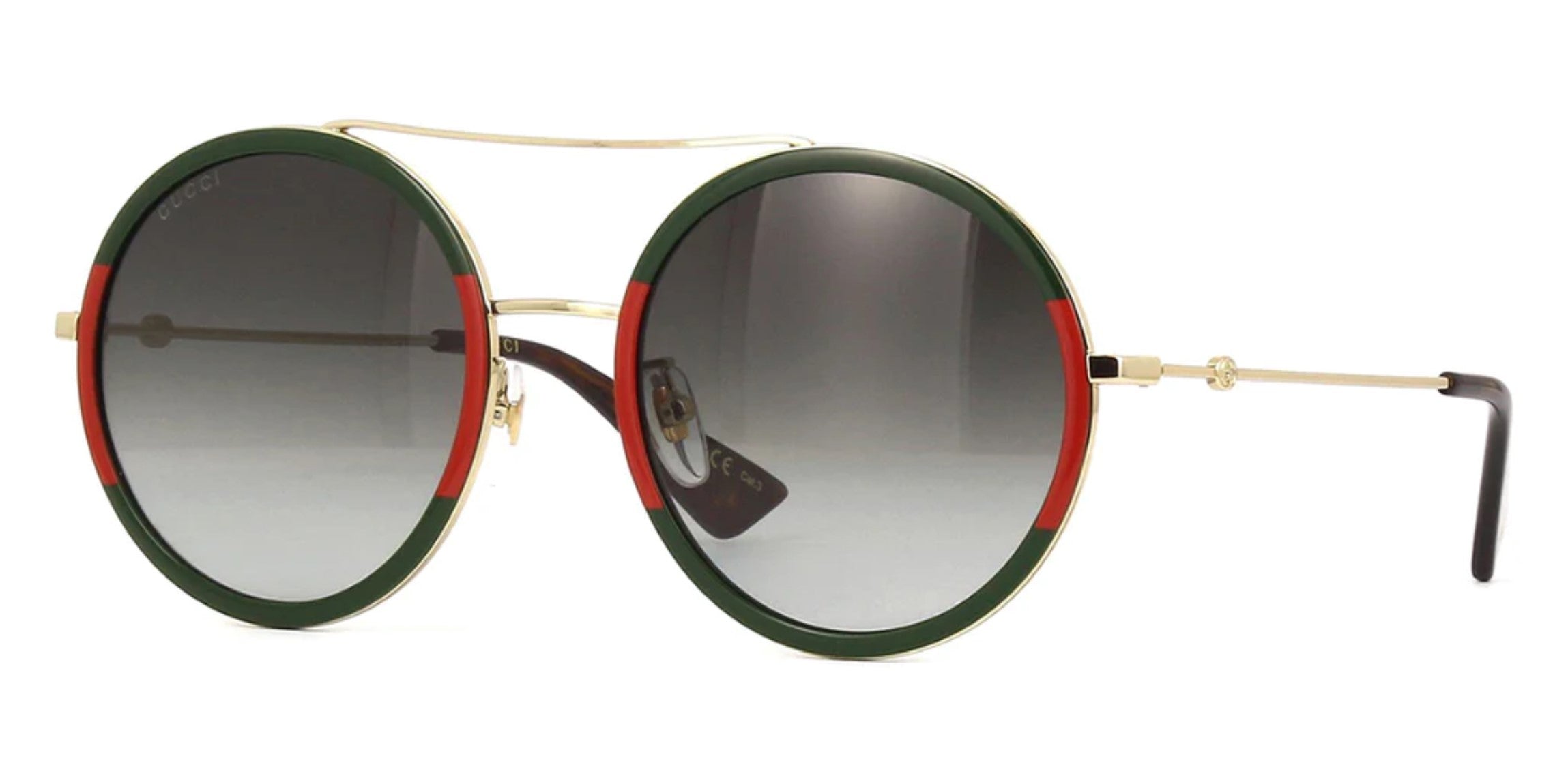 Gucci GG0061S sunglasses frame in gold and green with red