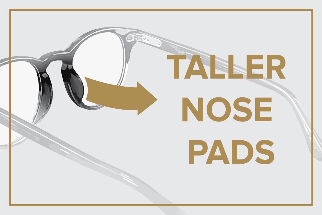 Illustration of a sunglasses frame with taller nose pads suited for an Asian fit