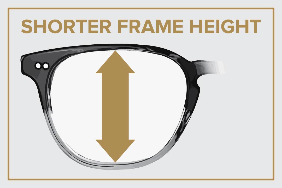 Illustration of half a sunglasses frame with shorter lens heights suited for an Asian fit