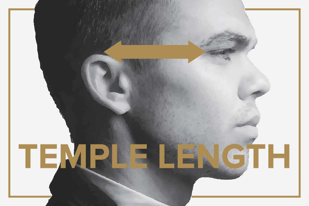Illustration of how to measure temple length for sunglasses