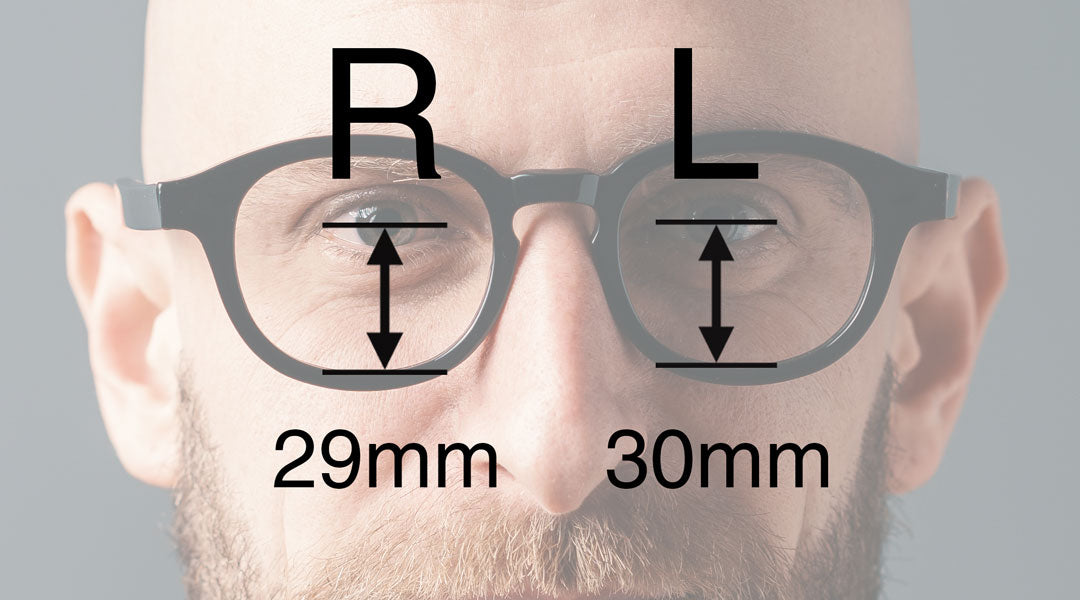 Illustration of ocular height measurements overlaying a man wering glasses