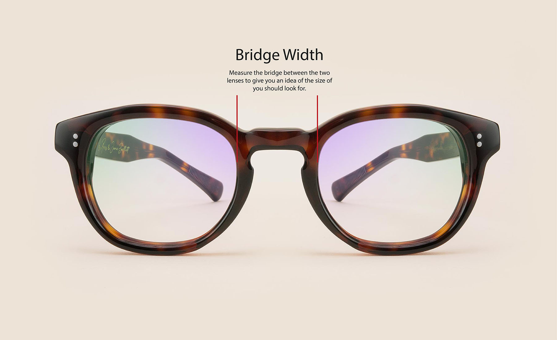 Illustration of where to measure glasses bridge