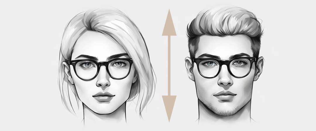 Illustration of woman and man with long face shapes both wearing eyeglasses