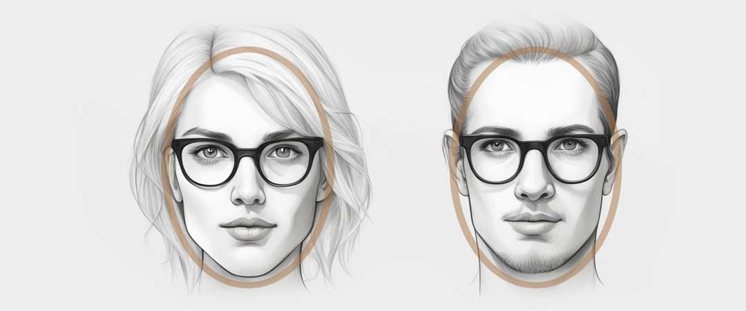 Illustration of woman and man with oval shaped faces both wearing spectacles