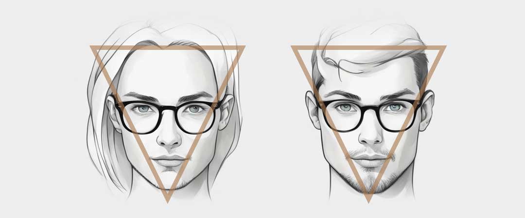 Illustration of woman and man with triangular shaped faces both wearing spectacles