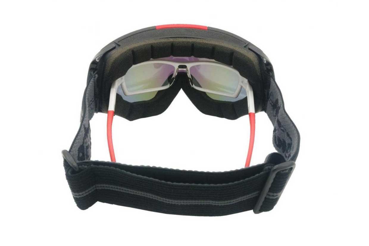 Interior view of spectacle frame inside a pair of ski goggles