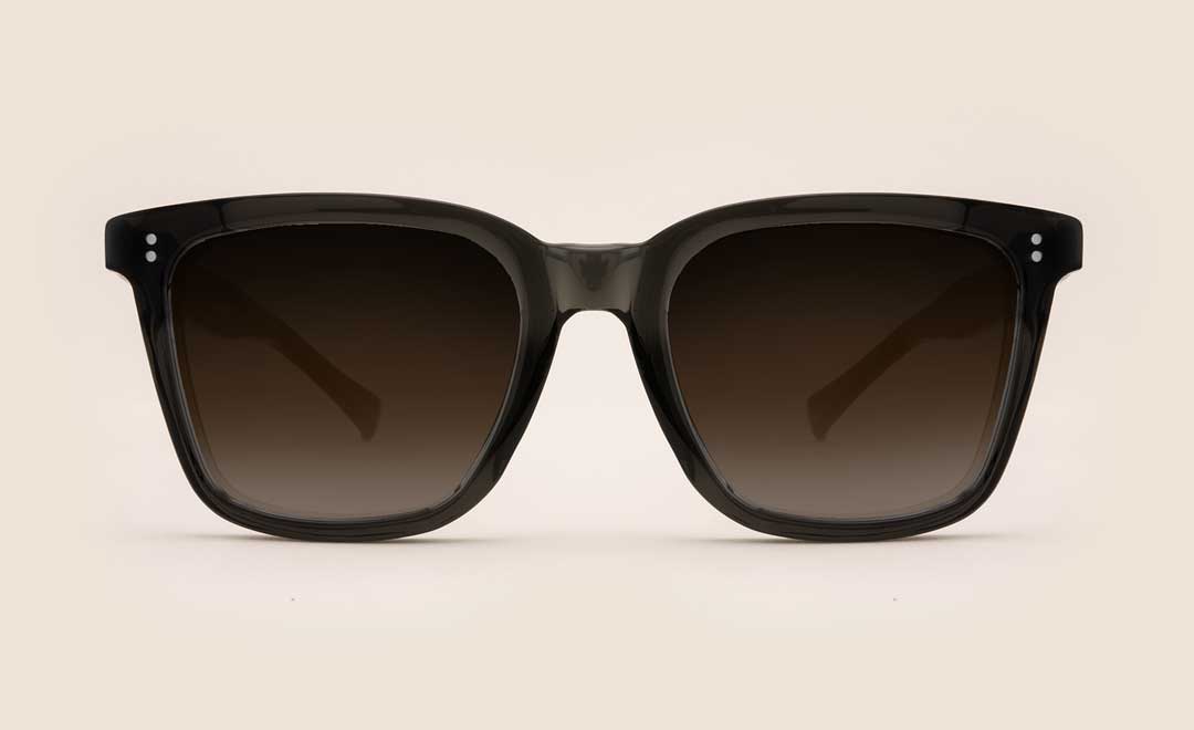 Square black sunglasses frame with brown coloured sun lenses