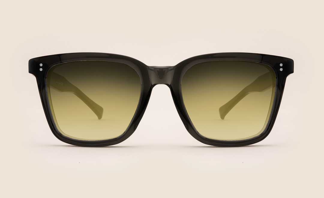 Square black sunglasses frame with yellow coloured sun lenses