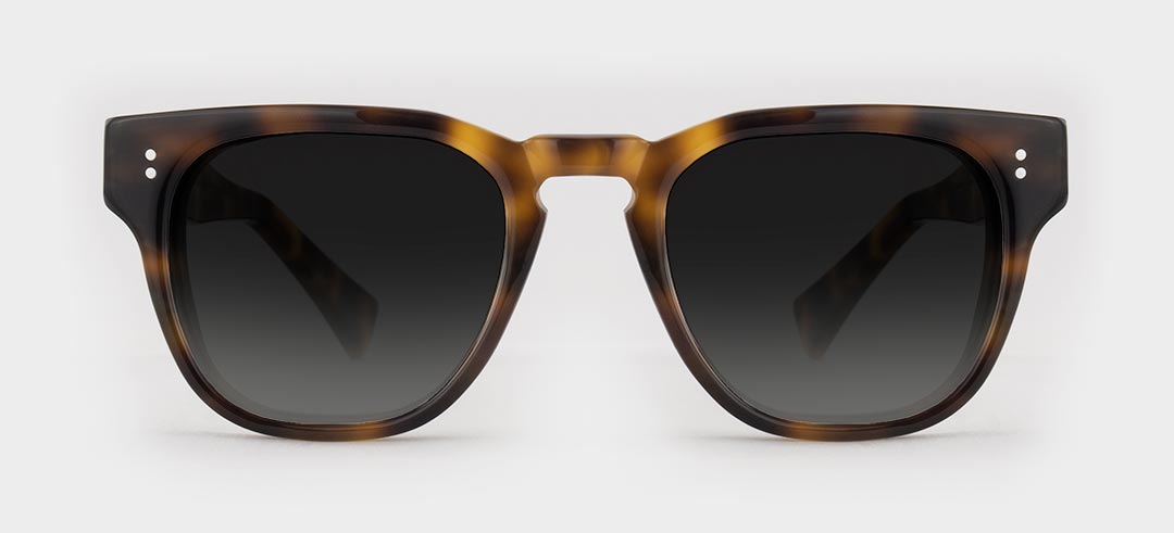 Square tortoiseshell sunglasses frame with dark grey lenses