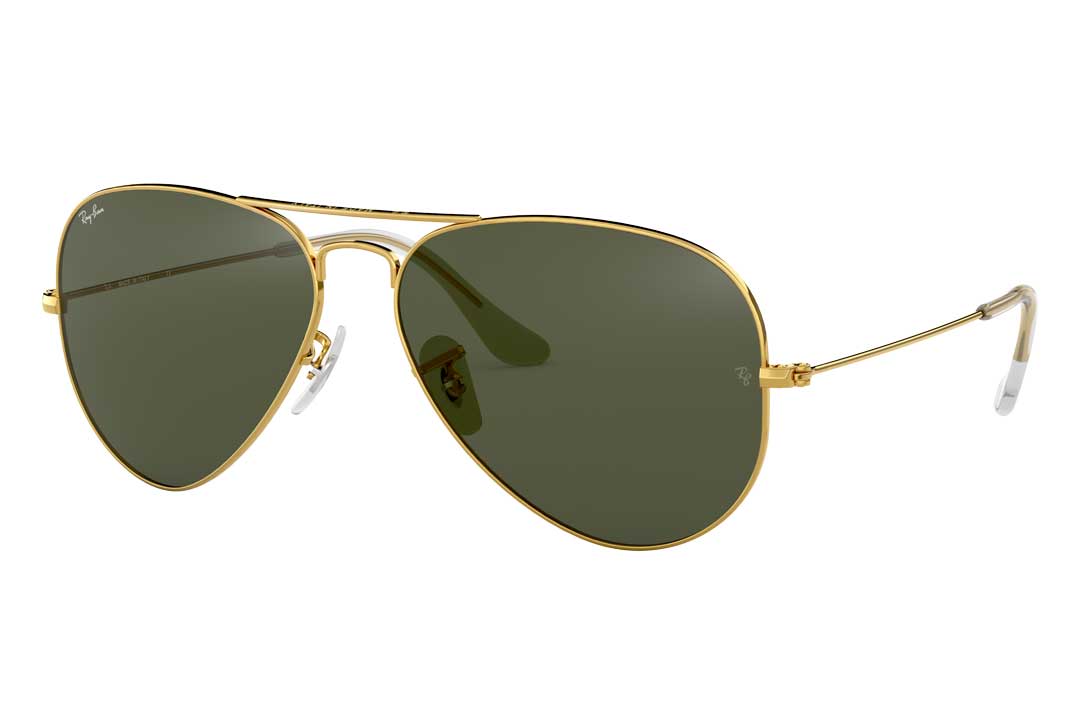 Three quarter view of gold wire Aviator sunglasses