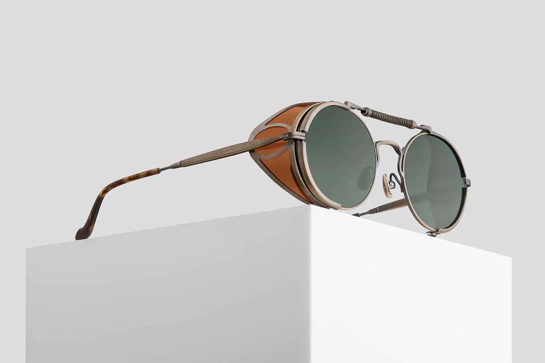 Three quarter view of round Matsuda 2809 wire sunglasses frame