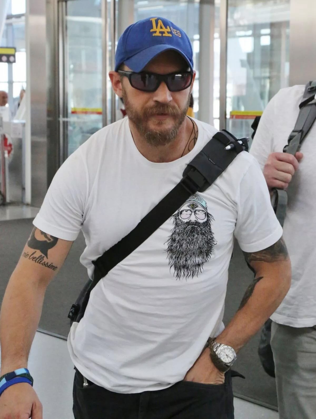 Tom Hardy wearing Wrap Around Sunglasses