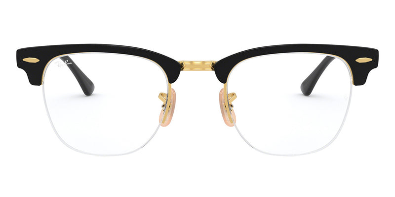 Black acetate and gold metal browline eyeglasses frame