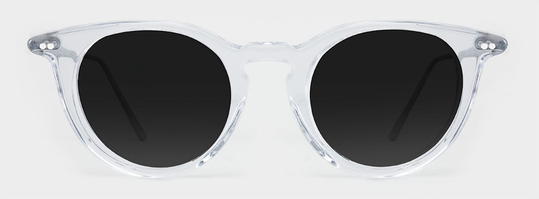 round clear frame polarised sunglasses