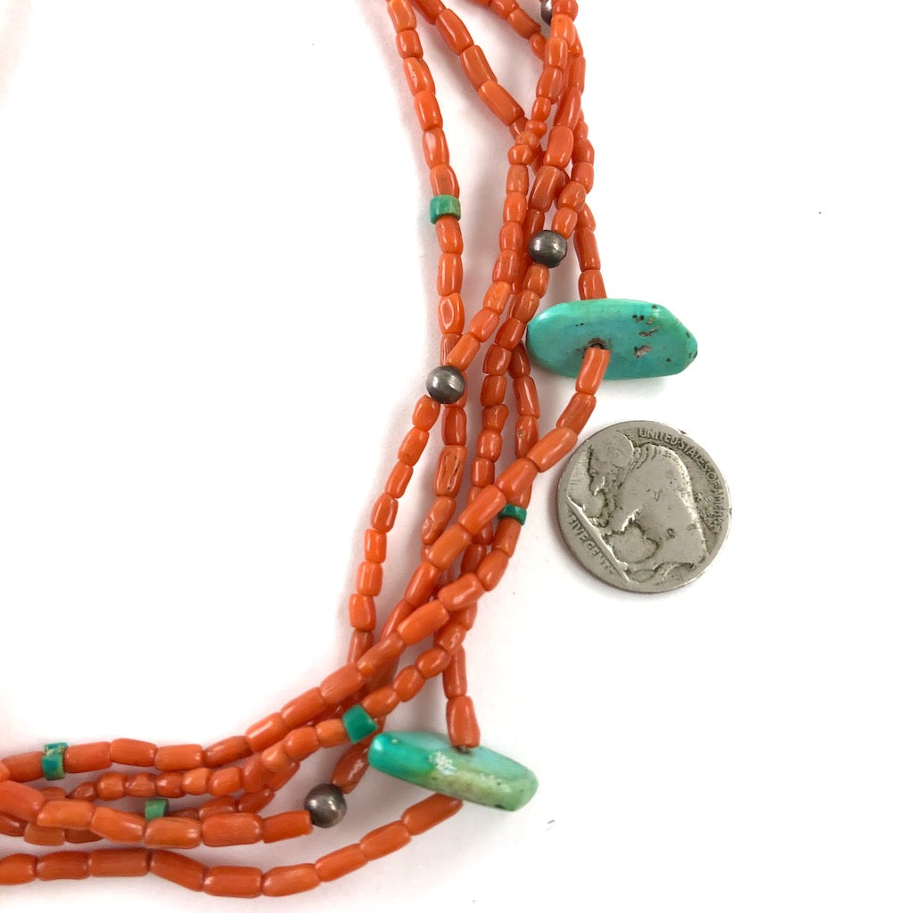 Five Strand Coral With Turquoise Tabs