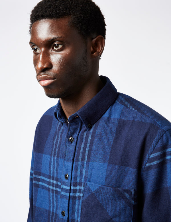 Portuguese Flannel Abstract Pied Poule Shirt - Blue I Urban Excess