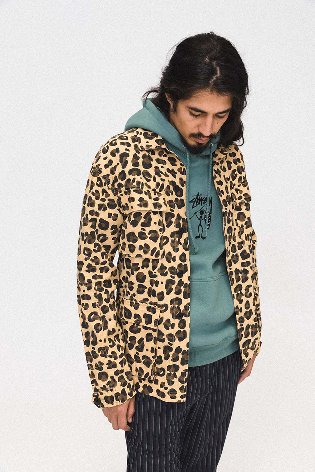 Stussy Leopard Print Linen Field Jacket