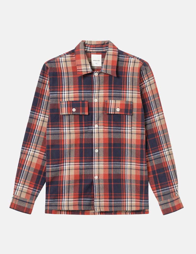 Wood Wood Franco Flannel Shirt - Rust Check | URBAN EXCESS.