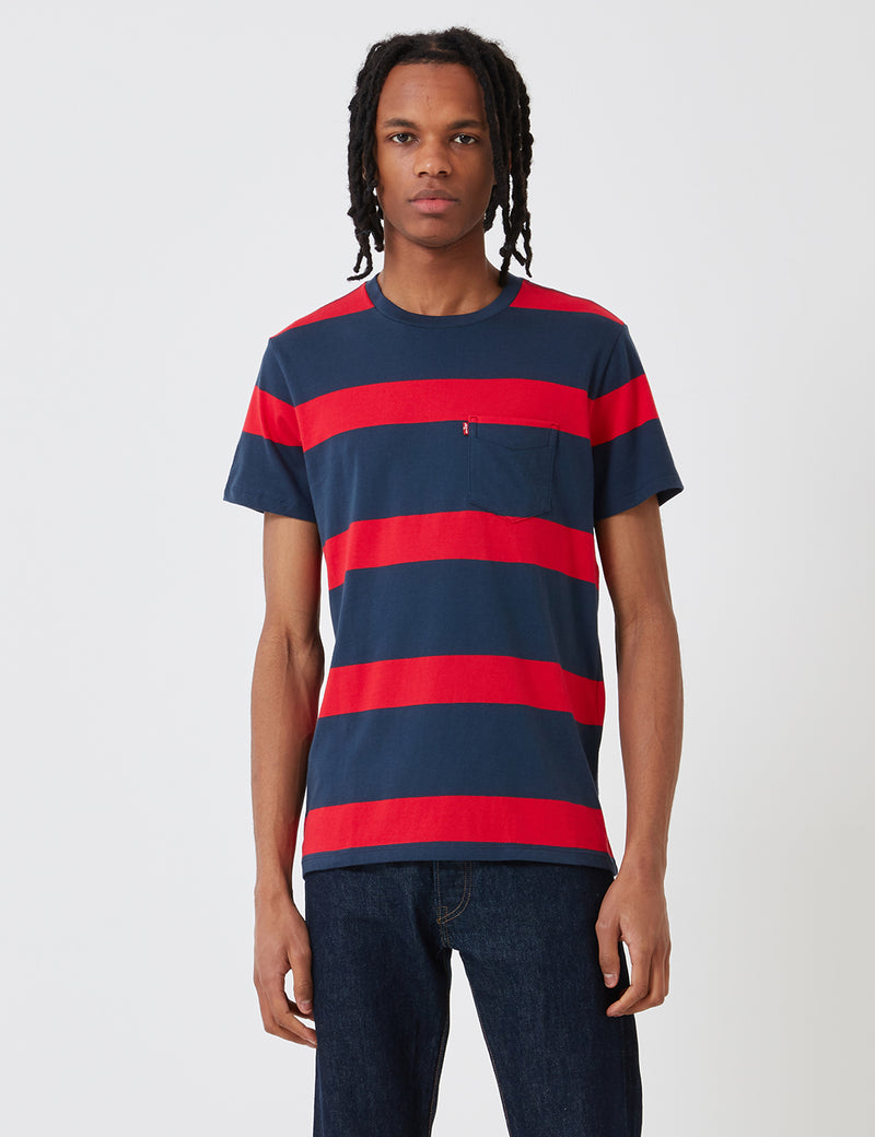 Levis Set-In Sunset Pocket T-shirt (Stripe) - Red/Navy | URBAN EXCESS.