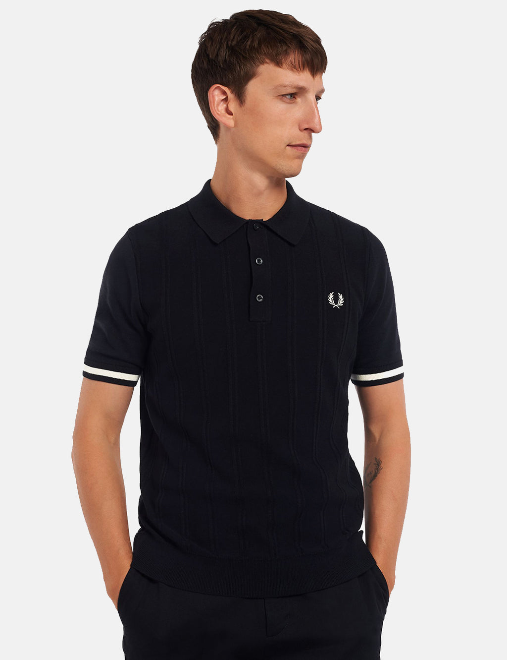 Fred Perry Tipping Texture Knitted Shirt - Black I URBAN EXCESS.