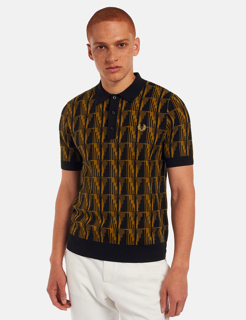 Fred Perry Jacquard Knitted Shirt - Dark Caramel I URBAN EXCESS.