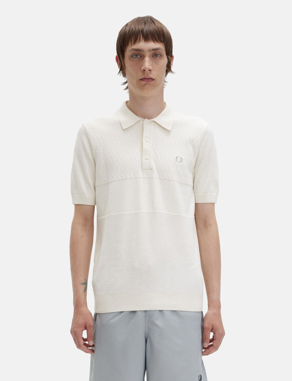 Fred Perry Funnel Neck Knitted Shirt - Ecru I URBAN EXCESS.