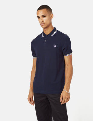 Fred Perry Twin Tipped Long Sleeve Polo Shirt - Black/Silver Blue