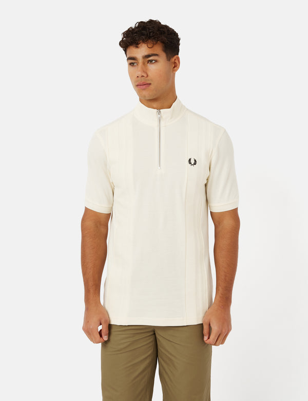 Fred Perry Funnel Neck Knitted Shirt - Ecru I URBAN EXCESS.