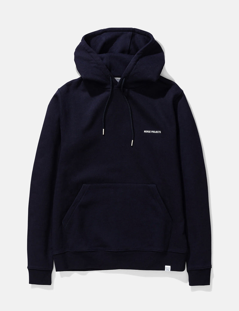 Norse Projects Vagn Logo Hooded Sweatshirt - Dark Navy | URBAN EXCESS.