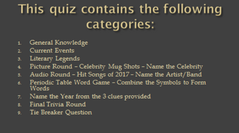 Quiz Night Categories