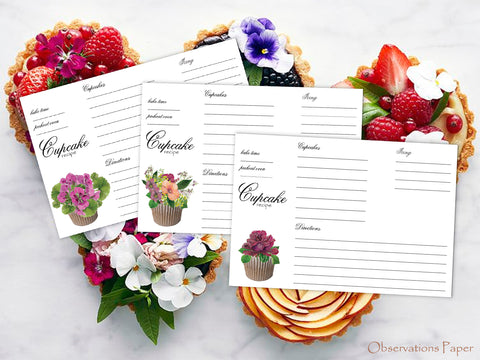 Cupcake collection: Recipe Cards by Observations Paper l Printable Download