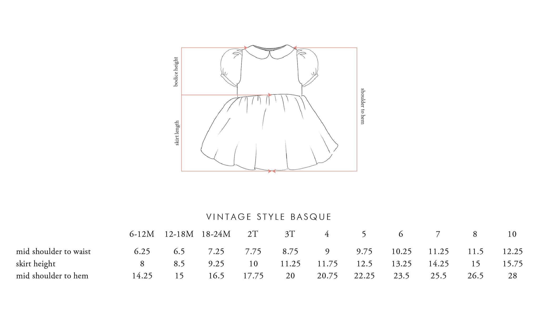 vintage style basque size chart