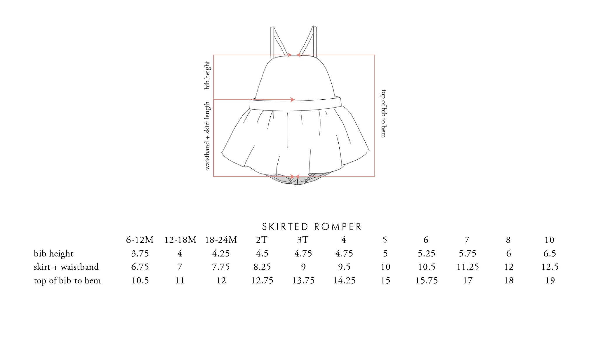 skirted romper size chart