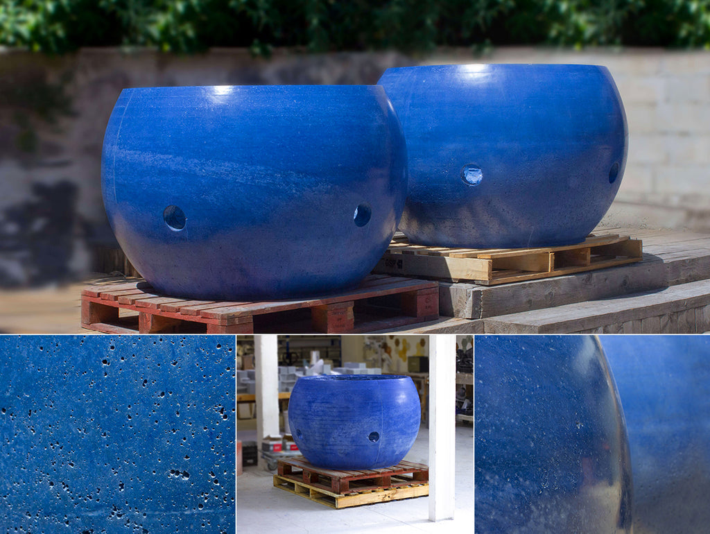 Several shots of the two blue planters.