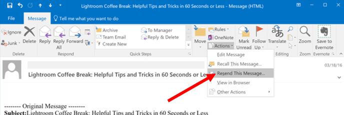 outlook for mac 2016 resend message