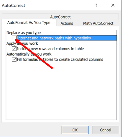 how to disable hyperlinks in excel 2016