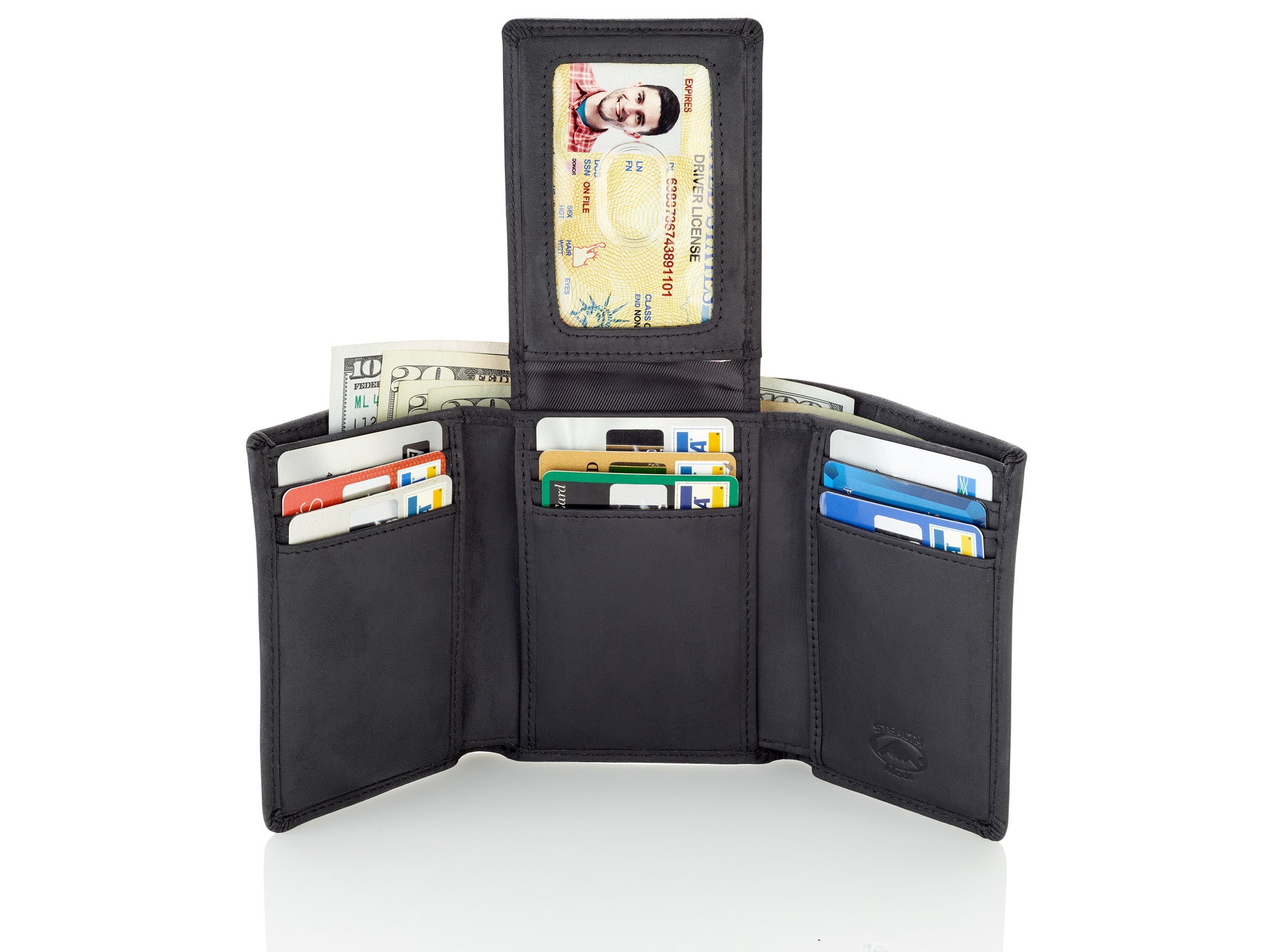 Trifold Leather Wallet for Men with ID Holder and RFID Blocking (Black ...