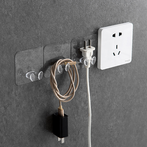 Image of Transparent Adhesive Hook & Plug Holder (Pack of 10)