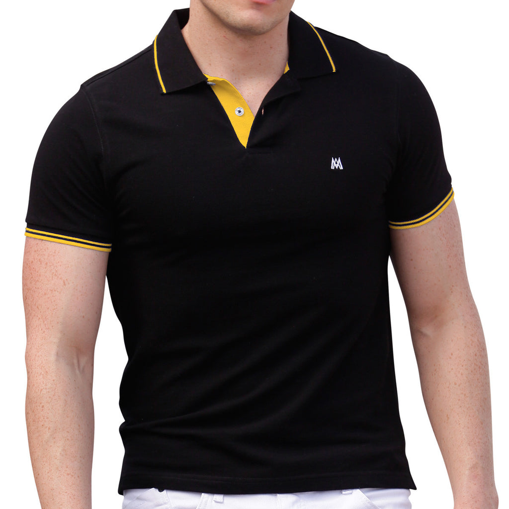 black and yellow polo shirt