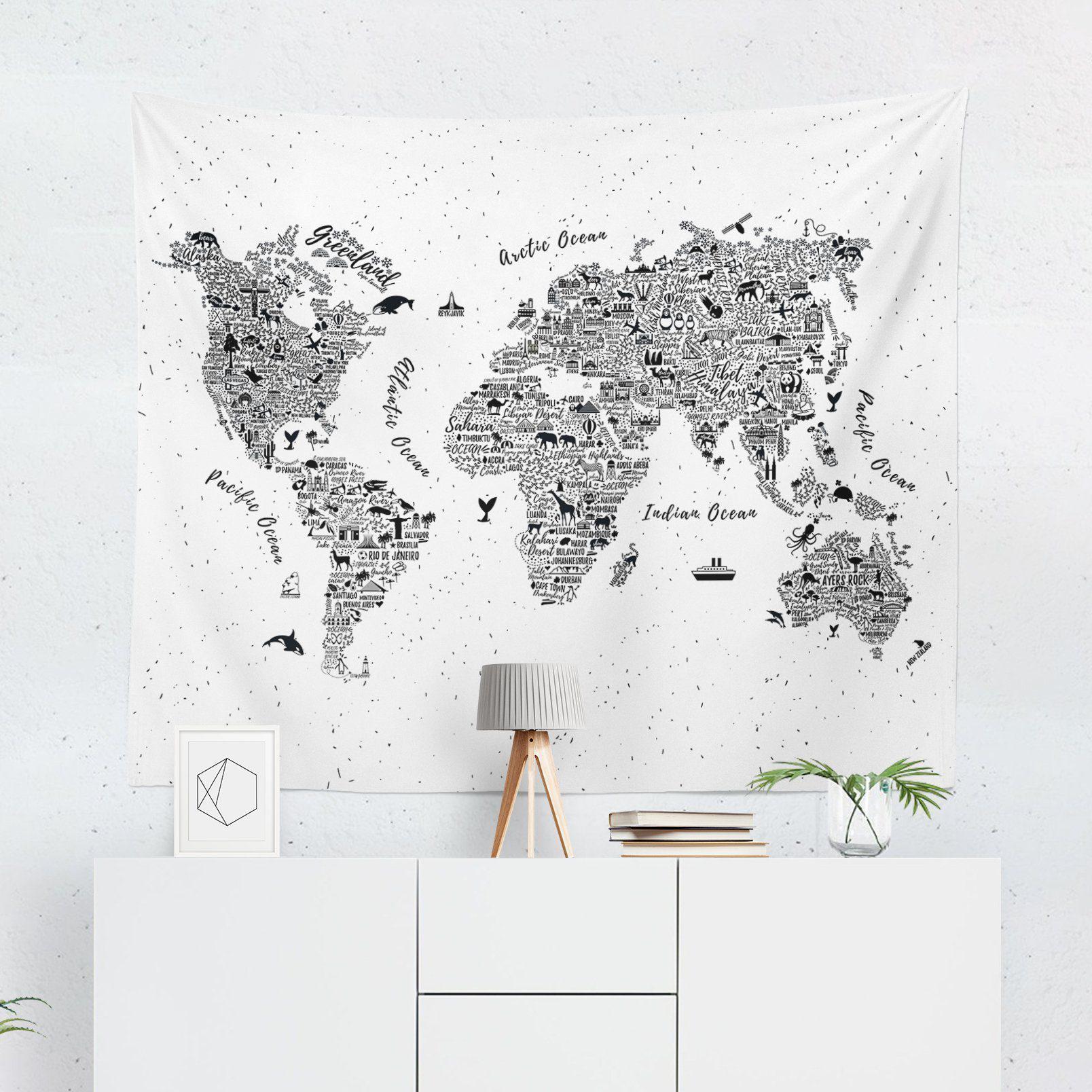 world map tapestry pink