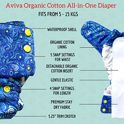 Aviva diaper best day time cloth diaper organic cotton trim gentle