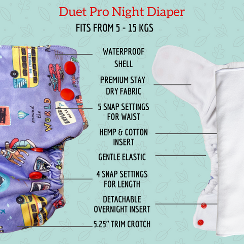 Duet diaper, night diaper, cloth diaper, Bumpadum diaper, Duet Pro diaper, overnight diaper