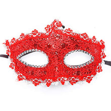 Carica l&#39;immagine nel visualizzatore di Gallery, PuTwo Halloween Costume Lace with Rhinestone Venetian Women Masquerade Mask, Red

