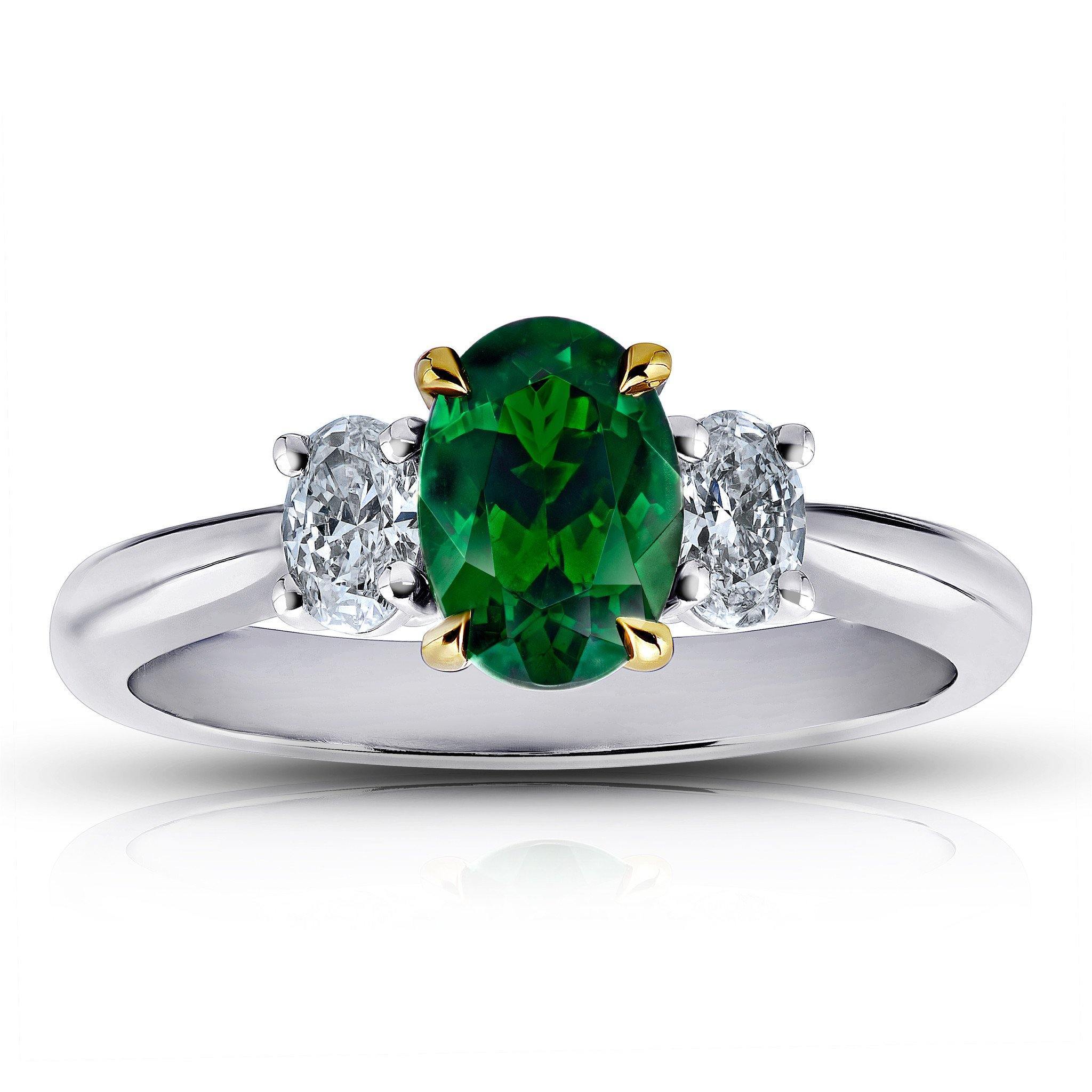 1.14 Carat Oval Green Tsavorite Ring